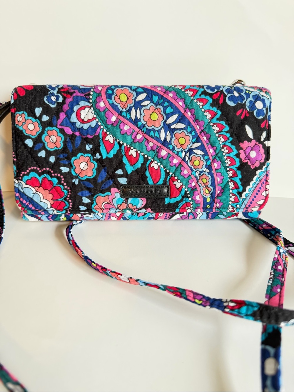 Vera Bradley Black Multi Floral Paisley Crossbody Wallet